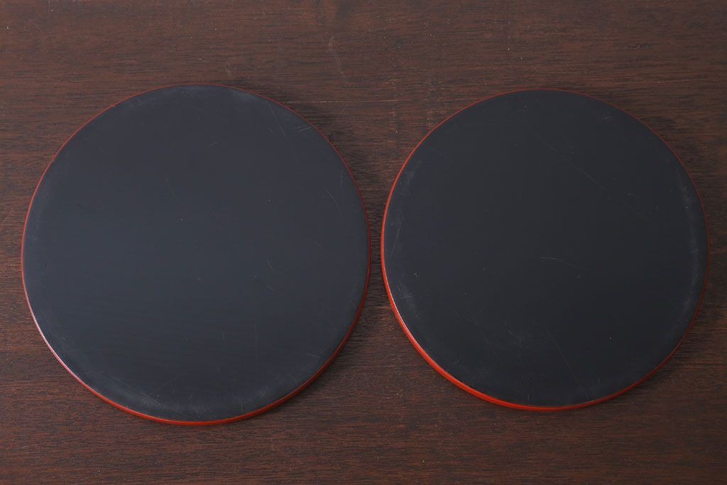 アンティーク雑貨　和製アンティーク　昭和初期　輪島朱塗　木製丸盆　2枚セット(1)