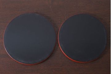 アンティーク雑貨　和製アンティーク　昭和初期　輪島朱塗　木製丸盆　2枚セット(1)