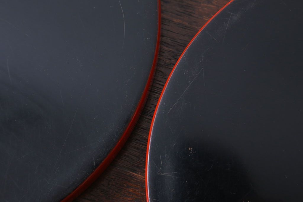 アンティーク雑貨　和製アンティーク　昭和初期　輪島朱塗　木製丸盆　2枚セット(1)