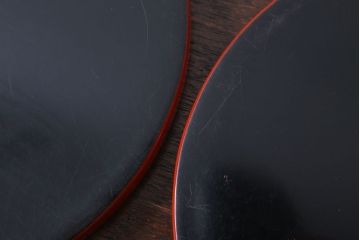 アンティーク雑貨　和製アンティーク　昭和初期　輪島朱塗　木製丸盆　2枚セット(1)