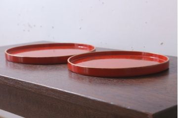 アンティーク雑貨　和製アンティーク　昭和初期　輪島朱塗　木製丸盆　2枚セット(2)