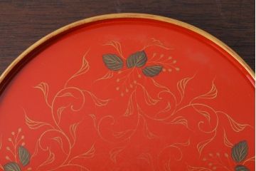 アンティーク雑貨　和製アンティーク　昭和初期　輪島朱塗　木製丸盆　2枚セット(2)