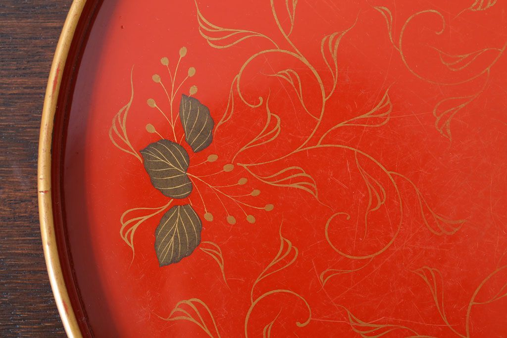 アンティーク雑貨　和製アンティーク　昭和初期　輪島朱塗　木製丸盆　2枚セット(2)