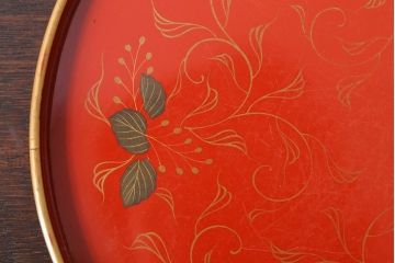 アンティーク雑貨　和製アンティーク　昭和初期　輪島朱塗　木製丸盆　2枚セット(2)