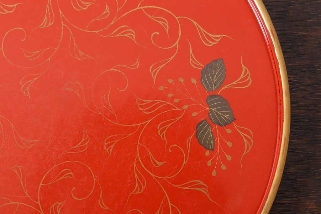 アンティーク雑貨　和製アンティーク　昭和初期　輪島朱塗　木製丸盆　2枚セット(2)