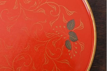 アンティーク雑貨　和製アンティーク　昭和初期　輪島朱塗　木製丸盆　2枚セット(2)