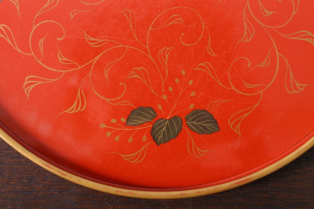 アンティーク雑貨　和製アンティーク　昭和初期　輪島朱塗　木製丸盆　2枚セット(2)