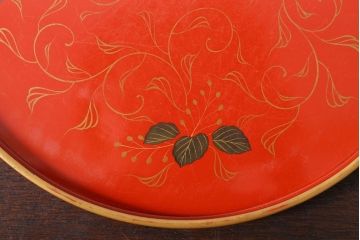 アンティーク雑貨　和製アンティーク　昭和初期　輪島朱塗　木製丸盆　2枚セット(2)