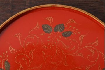 アンティーク雑貨　和製アンティーク　昭和初期　輪島朱塗　木製丸盆　2枚セット(2)