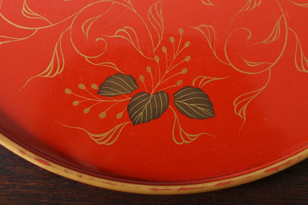 アンティーク雑貨　和製アンティーク　昭和初期　輪島朱塗　木製丸盆　2枚セット(2)