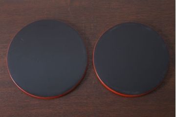 アンティーク雑貨　和製アンティーク　昭和初期　輪島朱塗　木製丸盆　2枚セット(2)