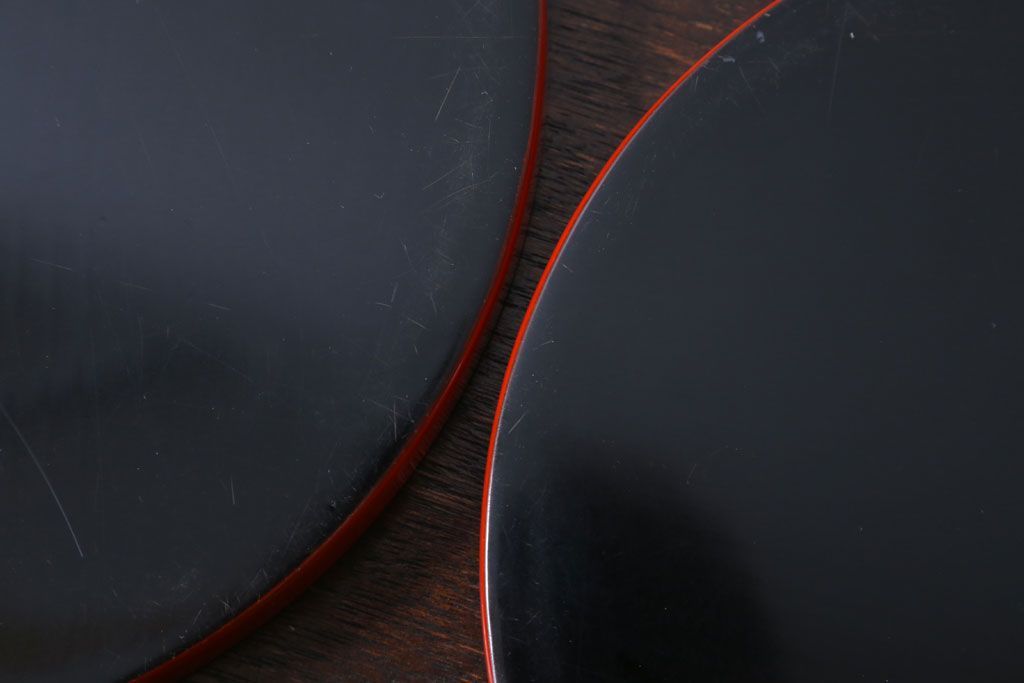 アンティーク雑貨　和製アンティーク　昭和初期　輪島朱塗　木製丸盆　2枚セット(2)