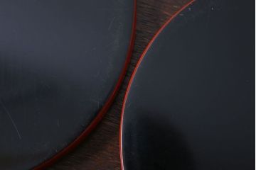 アンティーク雑貨　和製アンティーク　昭和初期　輪島朱塗　木製丸盆　2枚セット(2)