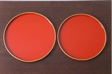 アンティーク雑貨　和製アンティーク　昭和初期　朱塗木製丸盆　2枚セット