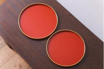 アンティーク雑貨　和製アンティーク　昭和初期　朱塗木製丸盆　2枚セット