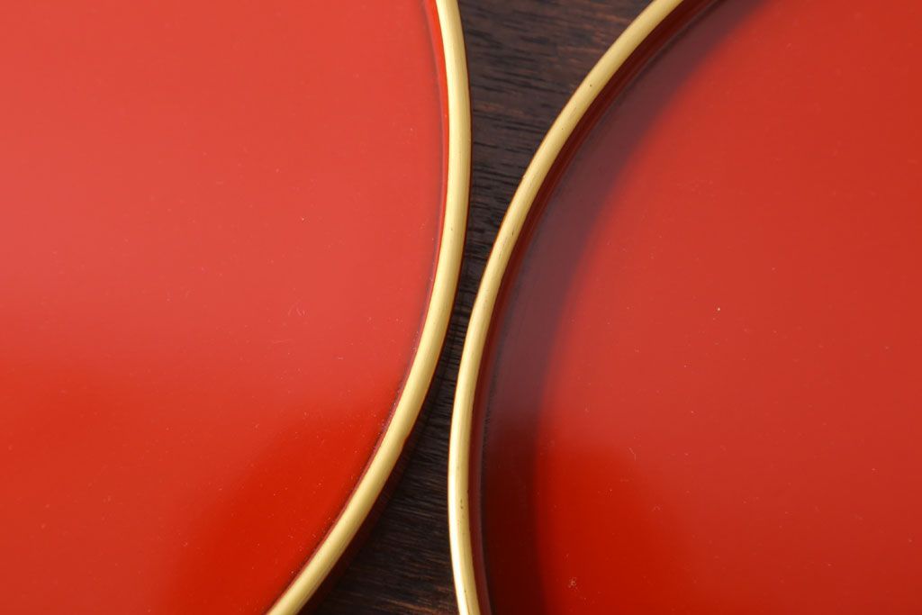 アンティーク雑貨　和製アンティーク　昭和初期　朱塗木製丸盆　2枚セット