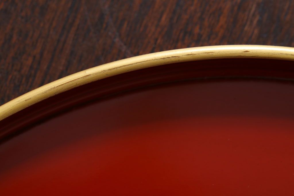 アンティーク雑貨　和製アンティーク　昭和初期　朱塗木製丸盆　2枚セット