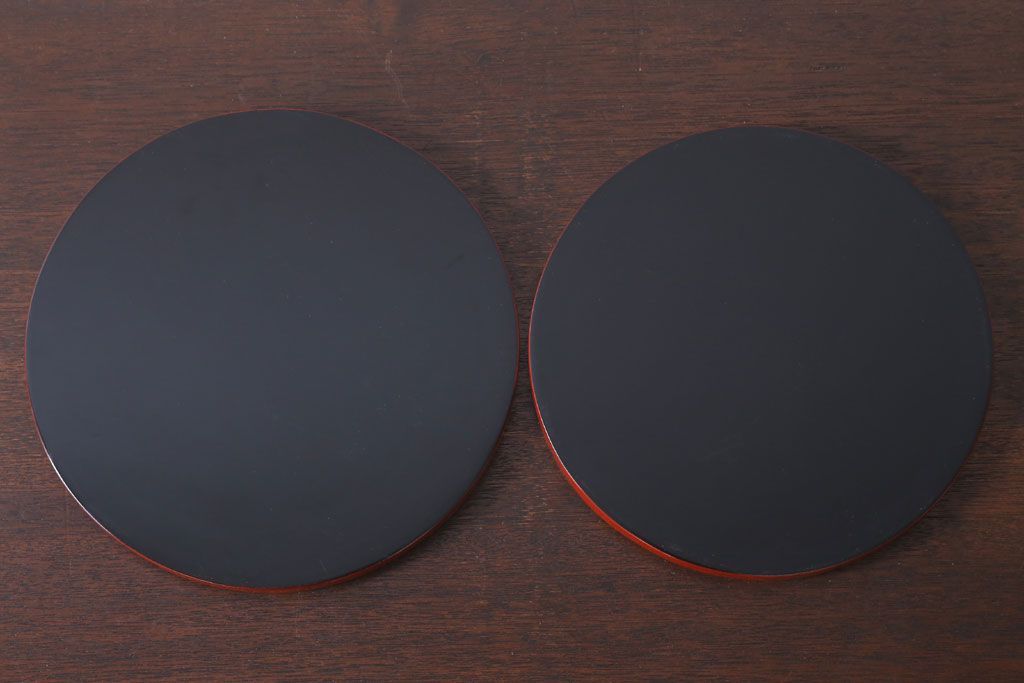 アンティーク雑貨　和製アンティーク　昭和初期　朱塗木製丸盆　2枚セット