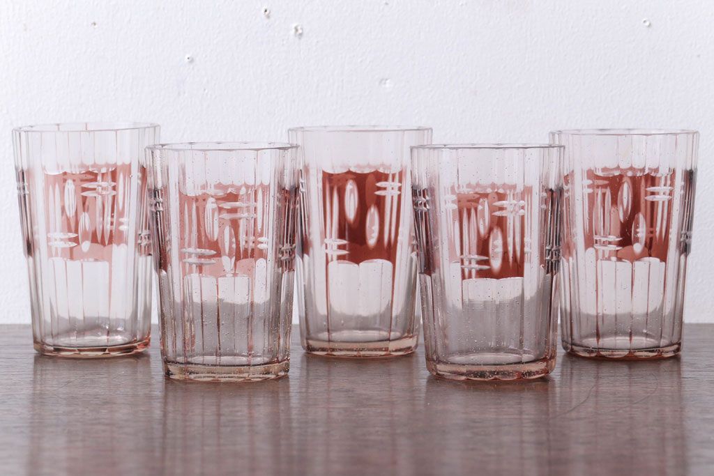 アンティーク雑貨　アンティーク　昭和初期　切子コップ　5個セット(ガラス・氷コップ)