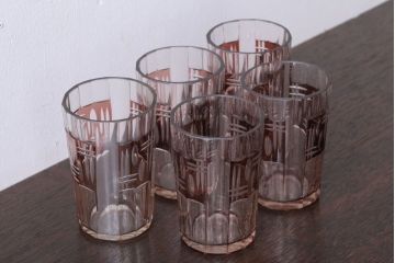 アンティーク雑貨　アンティーク　昭和初期　切子コップ　5個セット(ガラス・氷コップ)