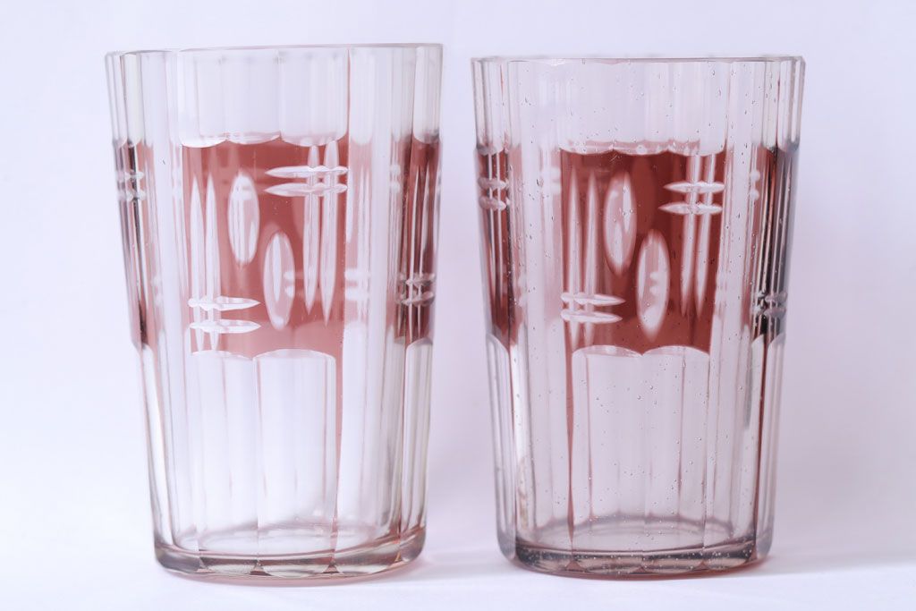 アンティーク雑貨　アンティーク　昭和初期　切子コップ　5個セット(ガラス・氷コップ)