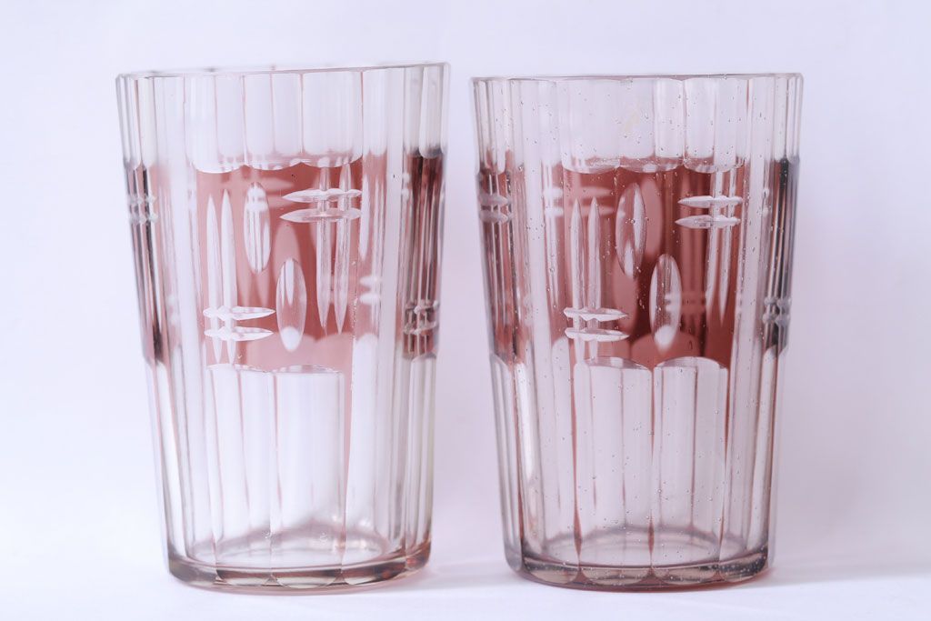 アンティーク雑貨　アンティーク　昭和初期　切子コップ　5個セット(ガラス・氷コップ)