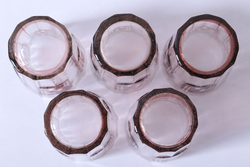 アンティーク雑貨　アンティーク　昭和初期　切子コップ　5個セット(ガラス・氷コップ)