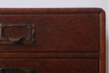 レトロ家具　昭和レトロ　ネームプレート取っ手!古いナラ材のアンティーク小引き出し