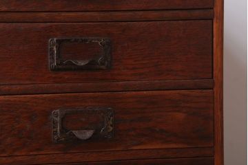 レトロ家具　昭和レトロ　ネームプレート取っ手!古いナラ材のアンティーク小引き出し