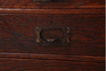 レトロ家具　昭和レトロ　ネームプレート取っ手!古いナラ材のアンティーク小引き出し