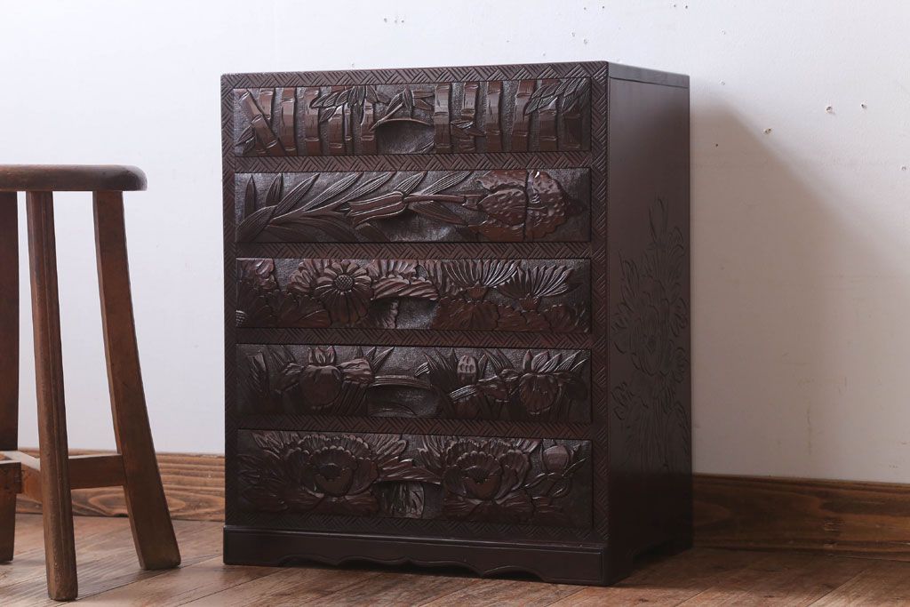 中古　日光彫　高級!手彫りの小引き出し