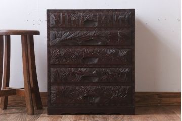中古　日光彫　高級!手彫りの小引き出し