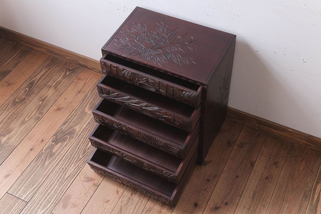 中古　日光彫　高級!手彫りの小引き出し