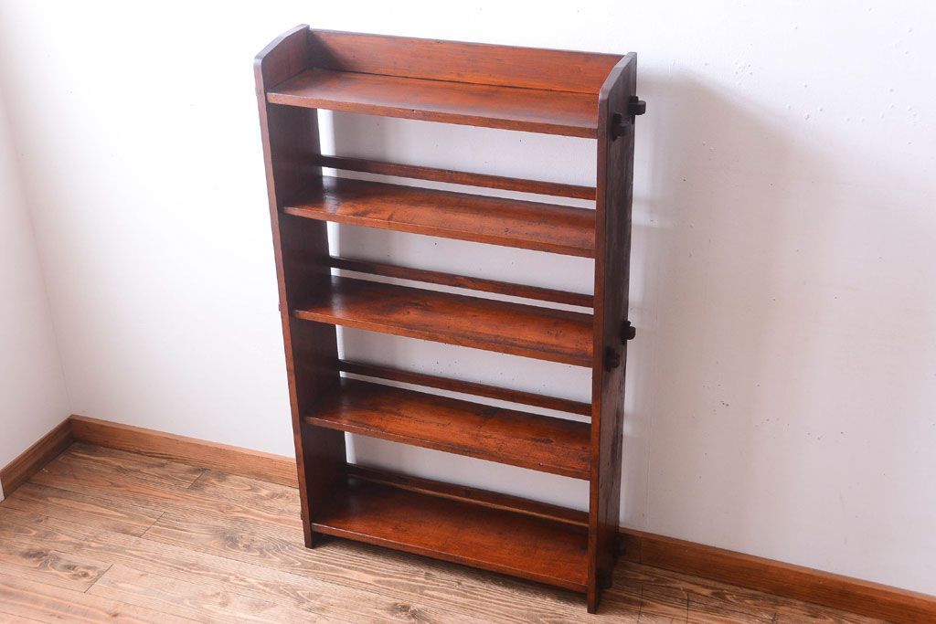 アンティーク家具　和製アンティーク　シンプルな古い木製の本棚(ブックシェルフ・飾り棚)