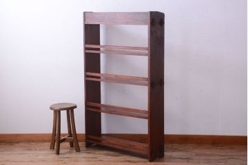 アンティーク家具　和製アンティーク　シンプルな古い木製の本棚(ブックシェルフ・飾り棚)