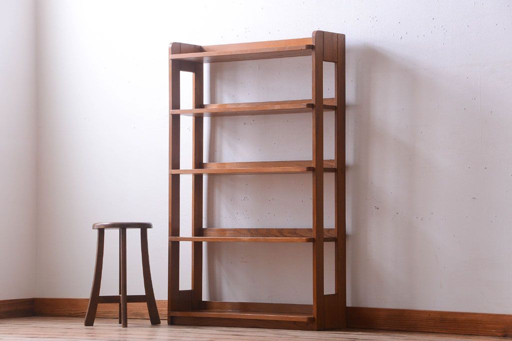 レトロ家具　和製アンティーク　レトロでシンプルな古い木製本棚(ブックシェルフ・飾り棚)