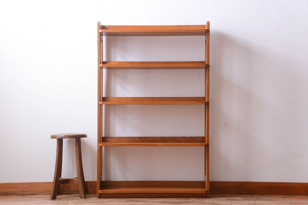 レトロ家具　和製アンティーク　レトロでシンプルな古い木製本棚(ブックシェルフ・飾り棚)