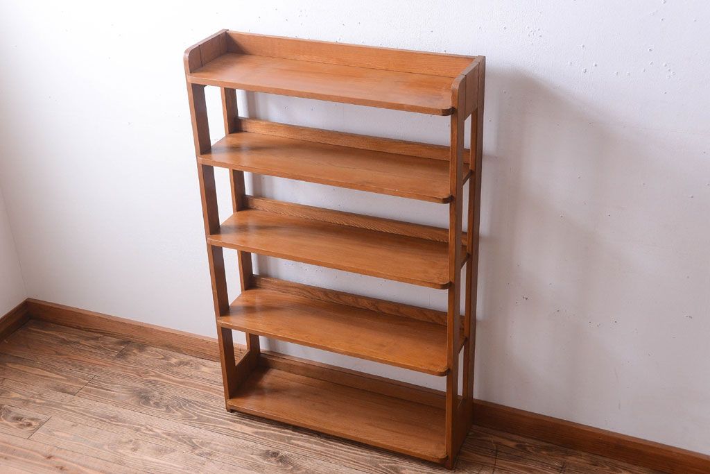 レトロ家具　和製アンティーク　レトロでシンプルな古い木製本棚(ブックシェルフ・飾り棚)