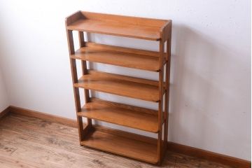 レトロ家具　和製アンティーク　レトロでシンプルな古い木製本棚(ブックシェルフ・飾り棚)