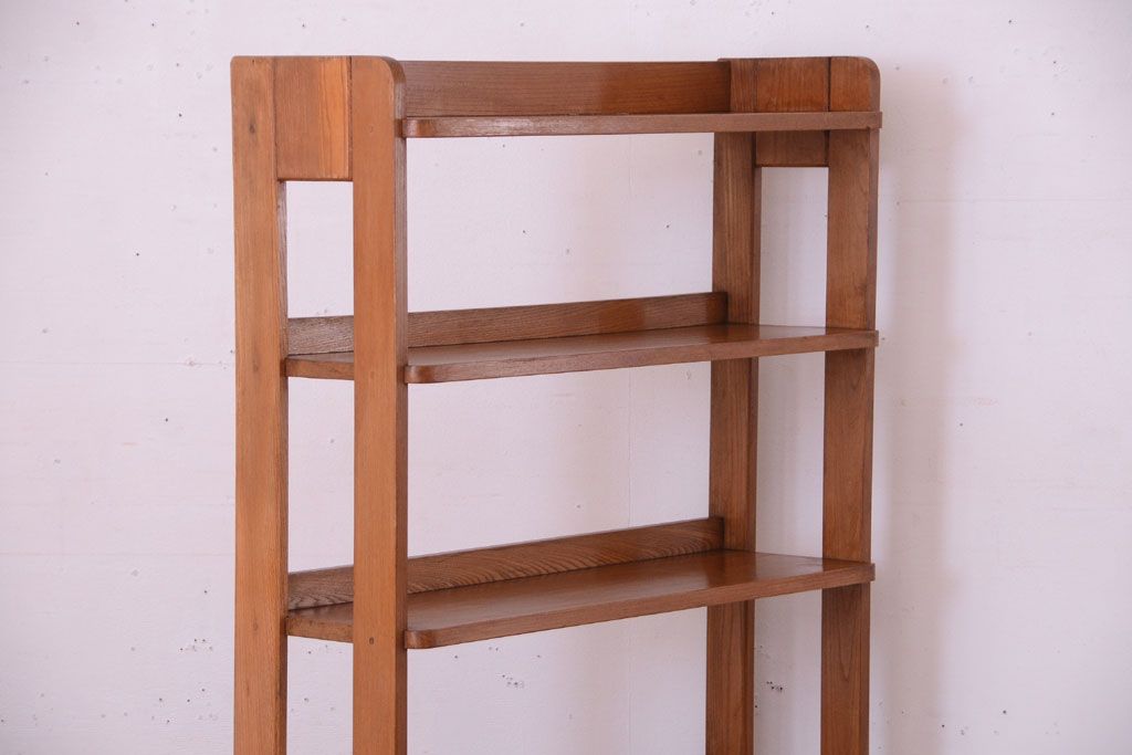 レトロ家具　和製アンティーク　レトロでシンプルな古い木製本棚(ブックシェルフ・飾り棚)