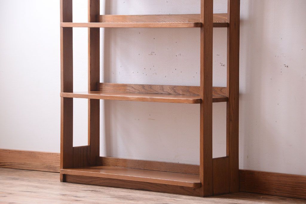 レトロ家具　和製アンティーク　レトロでシンプルな古い木製本棚(ブックシェルフ・飾り棚)