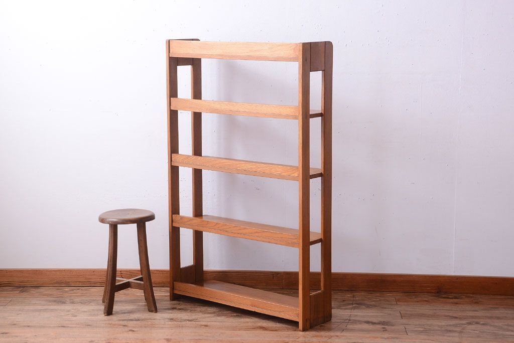 レトロ家具　和製アンティーク　レトロでシンプルな古い木製本棚(ブックシェルフ・飾り棚)