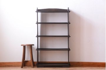 アンティーク家具　和製アンティーク　シンプルな古い木製の本棚(ブックシェルフ・飾り棚)(2)
