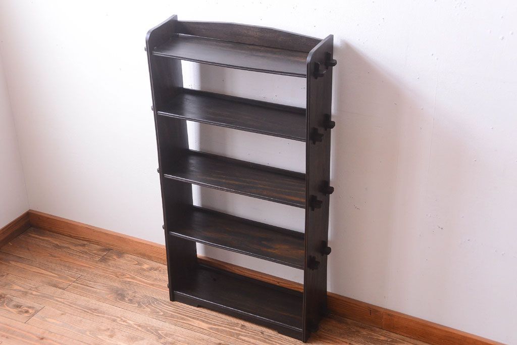 アンティーク家具　和製アンティーク　シンプルな古い木製の本棚(ブックシェルフ・飾り棚)(2)