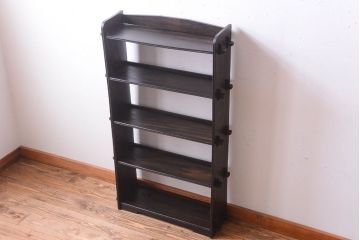 アンティーク家具　和製アンティーク　シンプルな古い木製の本棚(ブックシェルフ・飾り棚)(2)