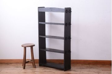 アンティーク家具　和製アンティーク　シンプルな古い木製の本棚(ブックシェルフ・飾り棚)(2)