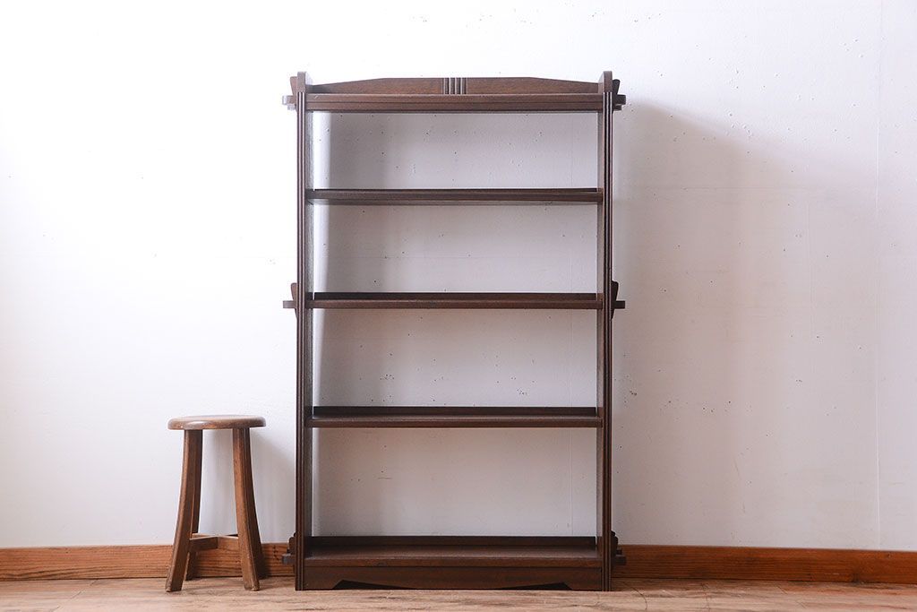 アンティーク家具　和製アンティーク　シンプルな古い木製の本棚(ブックシェルフ・飾り棚)(3)