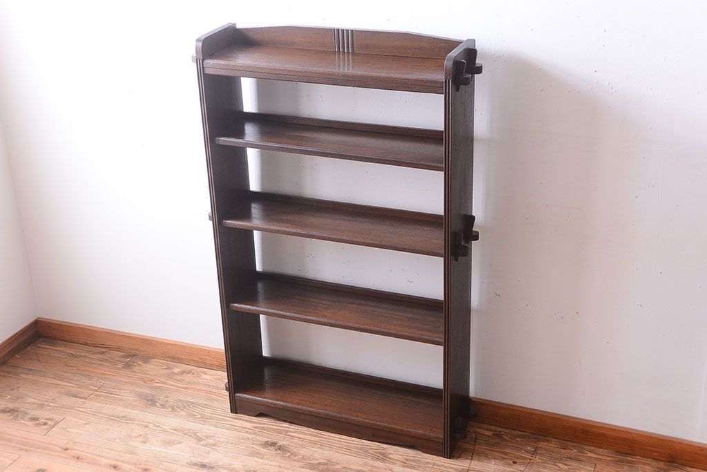 アンティーク家具　和製アンティーク　シンプルな古い木製の本棚(ブックシェルフ・飾り棚)(3)