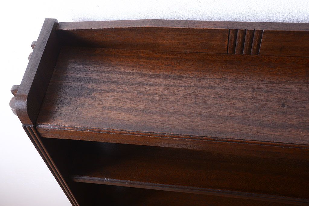 アンティーク家具　和製アンティーク　シンプルな古い木製の本棚(ブックシェルフ・飾り棚)(3)