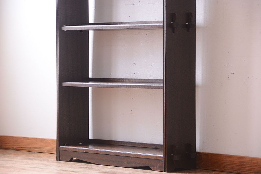 アンティーク家具　和製アンティーク　シンプルな古い木製の本棚(ブックシェルフ・飾り棚)(3)